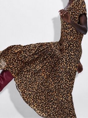 ZARA Wild Muse Leopard Print Tiered Maxi Dress Size S NWT